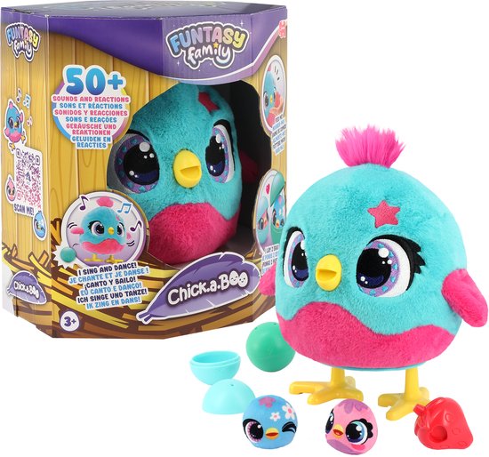 Jumbo - Funtasy Family - Chick-a-boo - Vanaf 3 jaar - Interactieve knuffel - Speelgoed met geluid - Zingt, danst en legt kuikens
