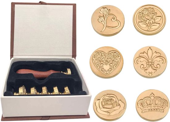 Klassieke Wax Stempel Set Lak Zegel Cadeauset Houthandvat 6 Afneembare Motieven