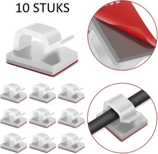 Knaak Kabel Clips - 10 stuks - Zelfklevende Kabelhouders - Wit - Voor Bureau, Muur & Meubel