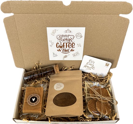 Koffie brievenbus cadeau - koffie - mokkanootjes - fudge - stroopwafels