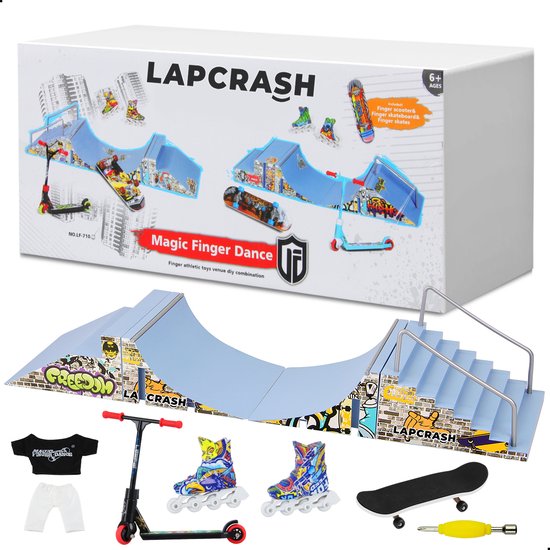 LAPCRASH Fingerboard Skatepark - Vinger Skateboard - 10 delig - Mini Skateboard - Tech Deck Skate Ramp - Vinger Step - Halfpipe - Fingerboard Ramps - Finger Step - Finger Scooter - Finger Bmx