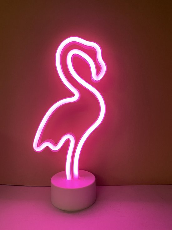 LED flamingo met neonlicht - roze neon licht - Op batterijen en USB - hoogte 29.5 x 14.5 x 8.5 cm - Tafellamp - Nachtlamp - Decoratieve verlichting - Woonaccessoires
