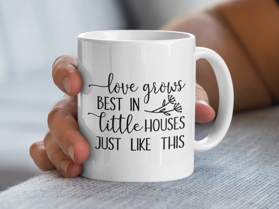 Liefde Groeit Mok, Kleine Huizen Spreuk Mok, Schattige Gezinsmok, Inspirerende Quote Koffiemok, Nieuwe Huis Mok, Housewarming Cadeau Idee
