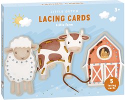 Little Dutch Rijgkaarten met 4 veters - Little Farm - 5 stuks - 9-delig - Peuter en kleuter speelgoed - Speelgoed kinderen - Voor meisjes en jongens - Vanaf 3 jaar