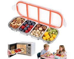 Lunchbox - Maaltijdcontainer - RVS - 500ml - 4 Compartimenten & Lekvrij - 304 Roestvrij Staal - Kliksluiting & Siliconenring - Magnetron & Vaatwasserbestendig - Voor Kantoor, School & Afvallen