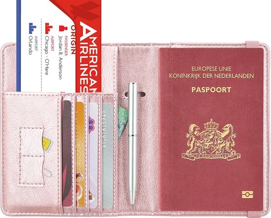Luxe style RFID Paspoort hoesje Anti Skim / Paspoorthouder Roze-Goud