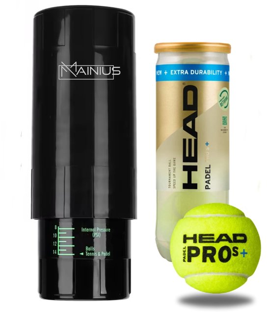 MAINIUS® – Padelballen Drukregelaar – Inclusief 3 Head Pro S+ Padelballen – Padel Tennis Accessoire – Luchtdrukkoker – Ball Saver – Pressurizer