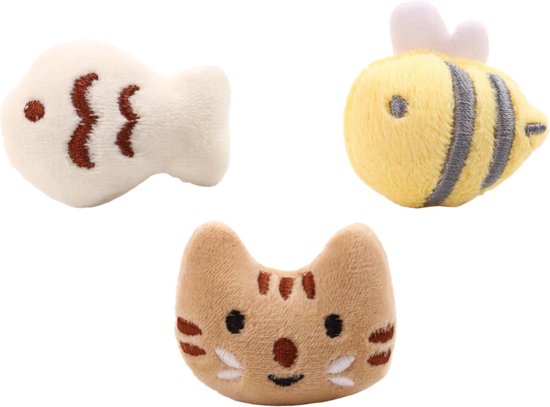 Make Me Purr Mini Dieren Set (3 stuks) - Kattenspeeltjes met Catnip Kattenkruid - Kattenspeelgoed - Speelgoed voor Katten Vissen - Kat Speeltje Vis - Kitten Speeltjes Visjes