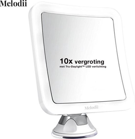 Melodii ML10X - Make Up Spiegel met LED Verlichting - Scheerspiegel - 10x Vergroting - Met Tru-Daylight verlichting - Voor hem en voor haar