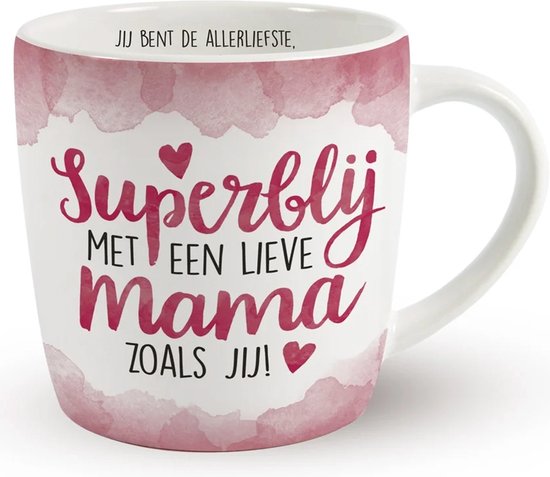 Miko Cadeau koffie/thee mok moeder - wit/roze - lieve mama - porselein - Moederdag