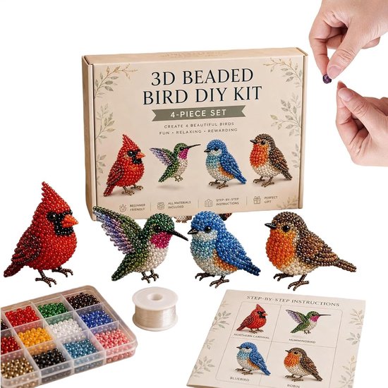 Mini 3D kralen dieren DIY set - Kralen vogel - Eenvoudige DIY kralen borduurset - Leuke vogel- en dieren kralen knutselset - Voor tieners en beginners - Bureau decoratie set - Cadeau voor vrienden en familie