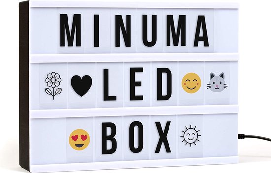 Minuma® LED Cinema LightBox A4 - 150 Zwarte letters en emoticons - Batterij of USB - Met USB kabel