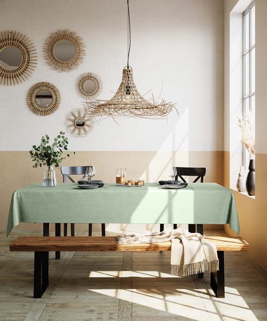 Mistral Home Tafelkleed - 150x250 cm - Gerecycleerd tafellaken - Duurzaam - Katoen linnen - Muntgroen