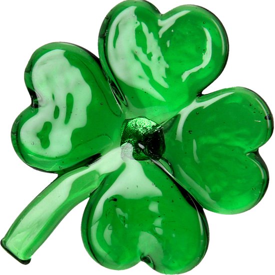 MMDESIGN Geef een beetje geluk weg, handgemaakt klavertje vier van glas - voorzien van een magneet (koelkastmagneet) 0,5x6x5 cm - groen - in een leuke geschenkverpakking voor verjaardaggeschenk, afstudeer geschenk, liefdes cadeau, geluksbrenger