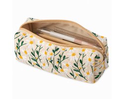 Modern Beige Pennenetui 20x9x8 cm - Katoen & Linnen Canvas Etui voor 30 Pennen - Wasbare Schrijfwaren Organizer voor School & Kantoor - Multifunctioneel Make-up Tasje voor Dames & Studenten - Stijlvol Cadeau