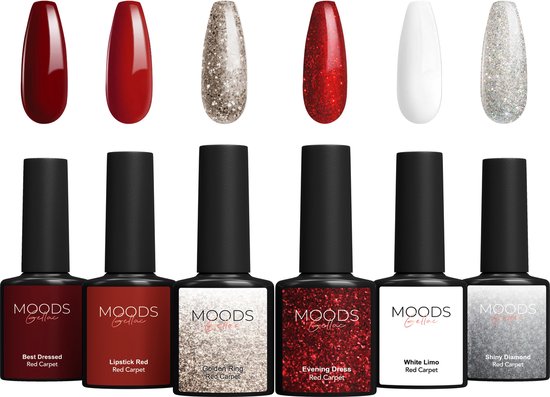 Moods Gellac 6-delige Set - Gel Nagellak - 8ML - Red Carpet Edition - Gellac - Nagels - Gellak Starterspakket - Kerst Kleuren - HEMA- & TPO-vrij