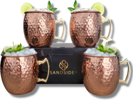 Moscow Mule Bekers Premium – Cocktail Glazen - Cocktail Set – Koperen Beker Set 4x Rose - Luxe Giftset Cadeau