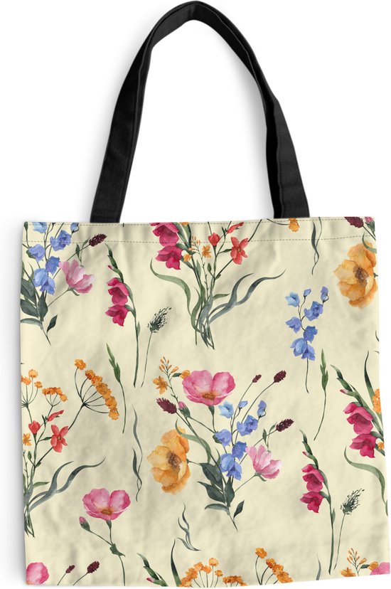 MuchoWow® Schoudertas - Strandtas - Big Shopper - Boodschappentas - Pasen - Patroon - Bloem - 45x45 cm - Katoenen tas