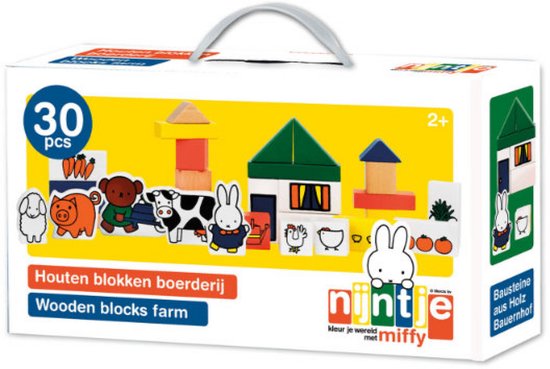 Nijntje Houten boerderijblokken - 28-delig - In draagkoffer met handvat - Peuter en kleuter speelgoed - Voor meisjes en jongens - Vanaf 2 jaar - Speelgoed kinderen - Bambolino Toys