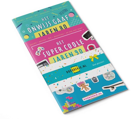 Onwijs Gaaf Jaren 80 + Super Coole Jaren 90 Doeboek met feestelijke wikkel - voor volwassenen - puzzelen, hersenkrakers, escapespellen/detectives, spelletjes - brievenbus cadeau