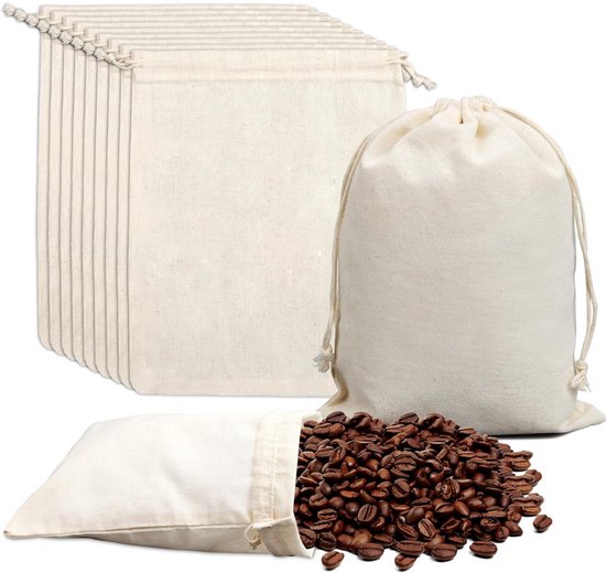 Opbergzakken - Stoffen zakken 20 x 15 cm - 15 stuks Katoenen zakken - Linnen trekkoordzakken - Kleine herbruikbare cadeauzakjes - Katoenen zakken - Canvas zakken - DIY - Koffie