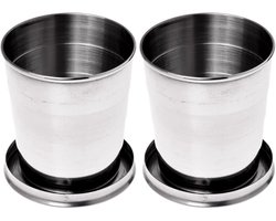 Opvouwbare beker - 250ML - 2 stuks opvouwbare reisbeker - Roestvrij stalen opvouwbare mok - Opvouwbare reisbeker - Kampeerbeker - Opvouwbare drinkbeker - Handige drinkbeker - Koffie/Theebeker - Herbruikbaar - met deksel - RVS