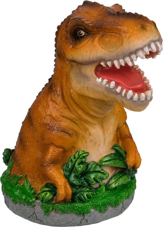 Out of the Blue Spaarpot Dinosaurus T-REX - bruin - polyresin - 15 x 13 cm - met afsluitdop - Voor kinderen