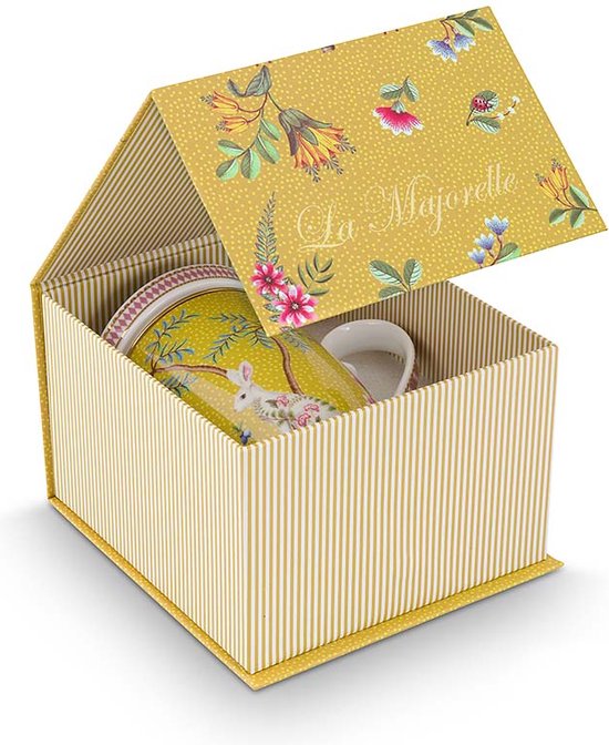 Pip Studio La Majorelle yellow - theeset - porselein - mok + theezeef + theetip - porselein - 350ml - geel servies - pasen - konijn