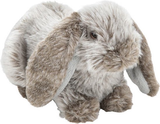Pluche hangoor konijn grijs knuffel van 21 cm - Dieren speelgoed knuffels cadeau - Konijnen Knuffeldieren/beesten