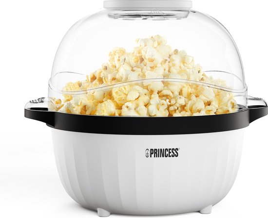 Princess 292980 Popcornmaker - Popcornmachine 450w - Transparant deksel - Serveerschaal - Rond - Knapperige en gezonde popcorn - met maatbeker - met smeltplaat voor boter - olie toevoegen mogelijk - Kinderfeestje
