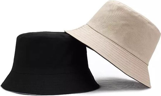 Reversible bucket hat - Maat S/M - Zwart & Beige