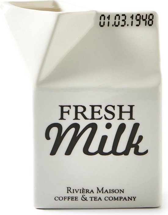 Riviera Maison Melkkan, voorraadpot melk met tekst - Carton Jar Milk - Wit - Porselein - 1 stuk