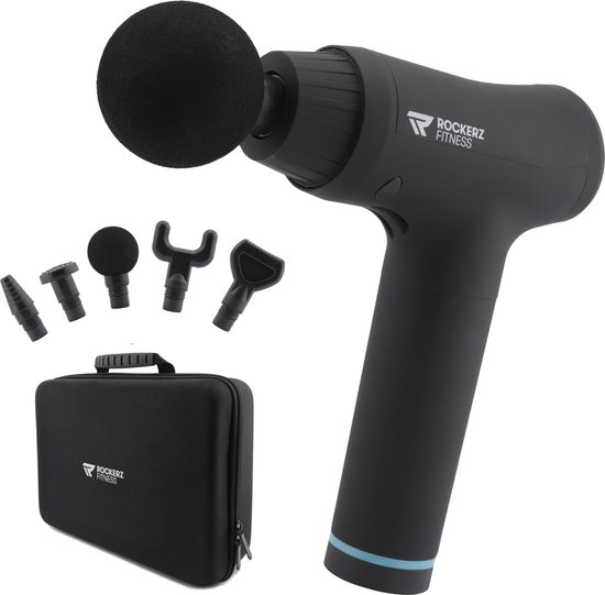 Rockerz Fitness Massage Gun - Sport en Relax Massage apparaat - Krachtig - Draadloos - Inclusief Koffer - Met 6 opzetstukken - 30 snelheden - Black Friday 2023