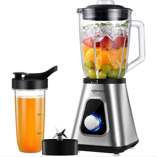 Safecourt Kitchen Sportblender - Krachtige 1200 Watt Blender met To-Go Beker - 3 Standen - RVS