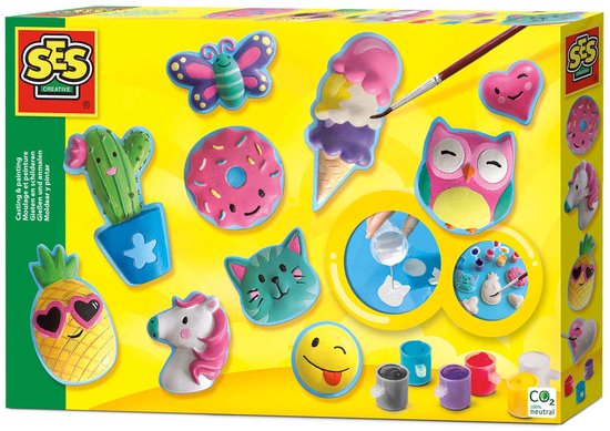 SES Creative - Gieten en Schilderen - Vrolijke Figuren - gips gieten - vormpjes, gips, verf, penseel en gladstrijkkam - knutselen voor kinderen - Sinterklaas Cadeautjes