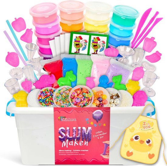 Slijm Maken Set XL met Schort & 62 Onderdelen - Slijm Pakket - Squishy - DIY Knutselpakket - Speelslijm Maker- Knutsel Speelgoed