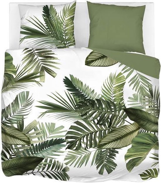 Snoozing Palm Leaves - Flanel - Dekbedovertrek - Lits-jumeaux - 240x200/220 cm + 2 kussenslopen 60x70 cm - Groen