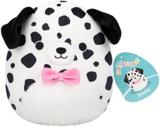 Squishmallows - Dustin - White Dalmatian W/Fuzzy Belly and Bowtie - 19cm pluche