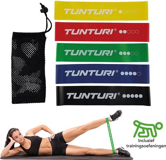 Tunturi Resistance Band Set - Weerstandsbanden - Fitness elastiek - 5 stuks - Incl. gratis fitness app