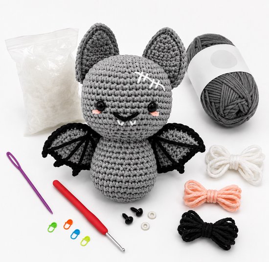 Vleermuis Haakpakket voor Beginners – Complete Haakset met Garen, Haaknaalden & Instructies – DIY Knutselpakket – Amigurumi Haakpakket Dieren – Creatief Cadeau Volwassenen & Kinderen