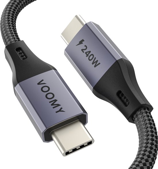 Voomy USB C Kabel 240W - USB C naar USB C - 2 Meter - 480 Mbps USB 3.1 - Oplaadkabel Snellader - Geschikt voor Smartphone, Laptop & Tablet - Gevlochten kabel