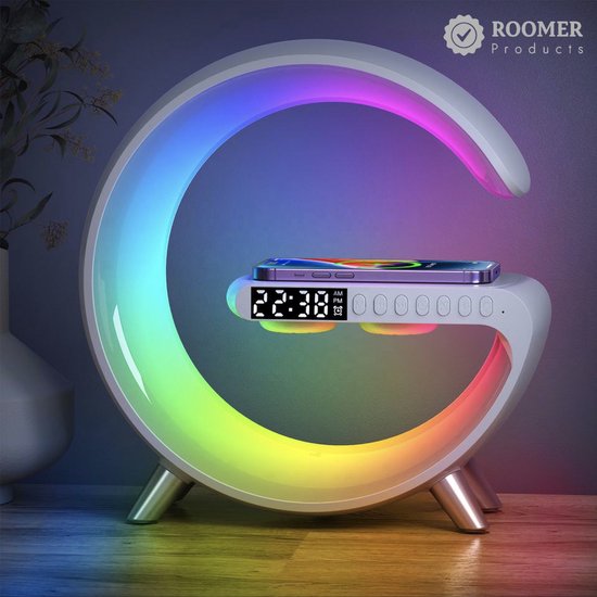 Wake Up Light - Met Draadloze Oplader - Lichtwekker - Bureaulamp - LED Light - Bluetooth Speaker - Nachtlamp - Digitale Wekker - Wit