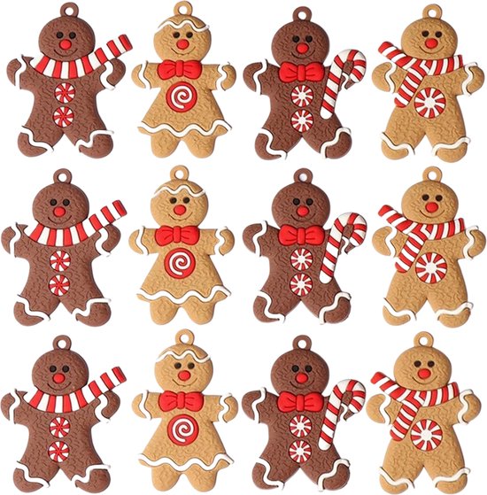 Winkrs - 12x Koekemannetjes - Gingerbread Bear - Kerstboom Decoratie - 7 x 5 CM - Kerstboomversiering figuurtjes