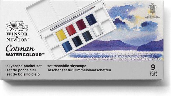 Winsor & Newton 0390672 Cotman Aquarel Set Skyscape Pocket – 8 halve Watercolour napjes met reispenseel
