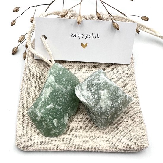 Zakje Geluk met Ruwe Aventurijn Edelsteen - zakje Geluk - Aventurijn onbewerkt -edelstenen set-geluksbrenger-geschenkzakje-cadeau voor hem/haar-brievenbus-vriendschap-nieuwe baan