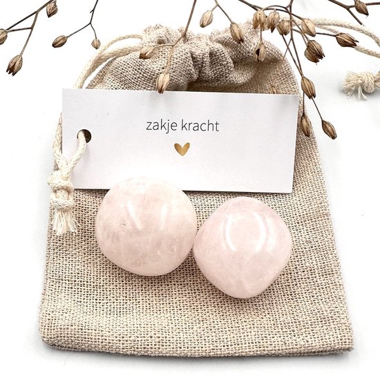 Zakje Kracht - Rozenkwarts gepolijst -edelstenen set-cadeau-liefde-geschenk-geluksbrenger-gift-vriendschap-beterschap-bescherming-steun