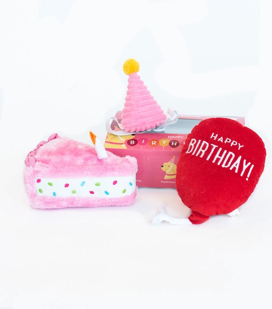 Zippy Paws ZPD027 Birthday Box Pink - Speelgoed voor dieren - honden speelgoed – honden knuffel – honden speeltje – honden speelgoed knuffel - hondenspeelgoed piep - hondenspeelgoed bijten